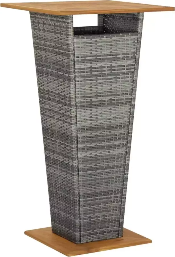 Decoways Bartafel 60x60x110 cm poly rattan en massief acaciahout grijs