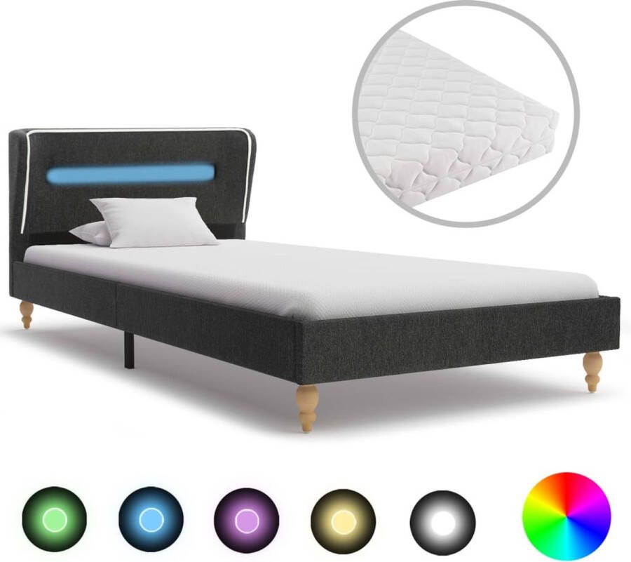 Decoways Bed met LED en matras jute donkergrijs 90x200 cm