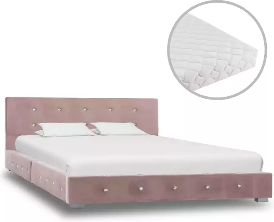 Decoways Bed met matras fluweel roze 120x200 cm