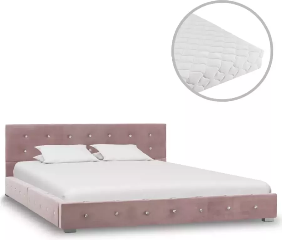 Decoways Bed met matras fluweel roze 140x200 cm