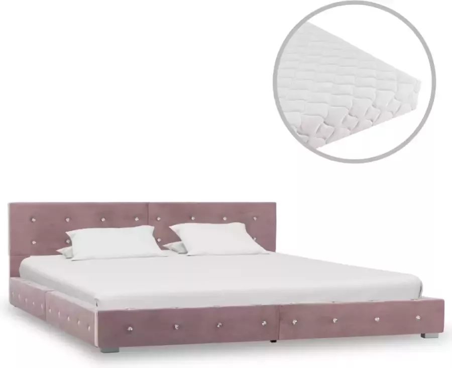 Decoways Bed met matras fluweel roze 160x200 cm