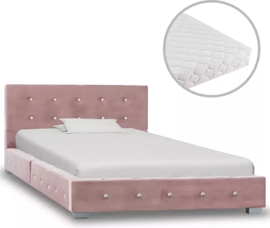 Decoways Bed met matras fluweel roze 90x200 cm