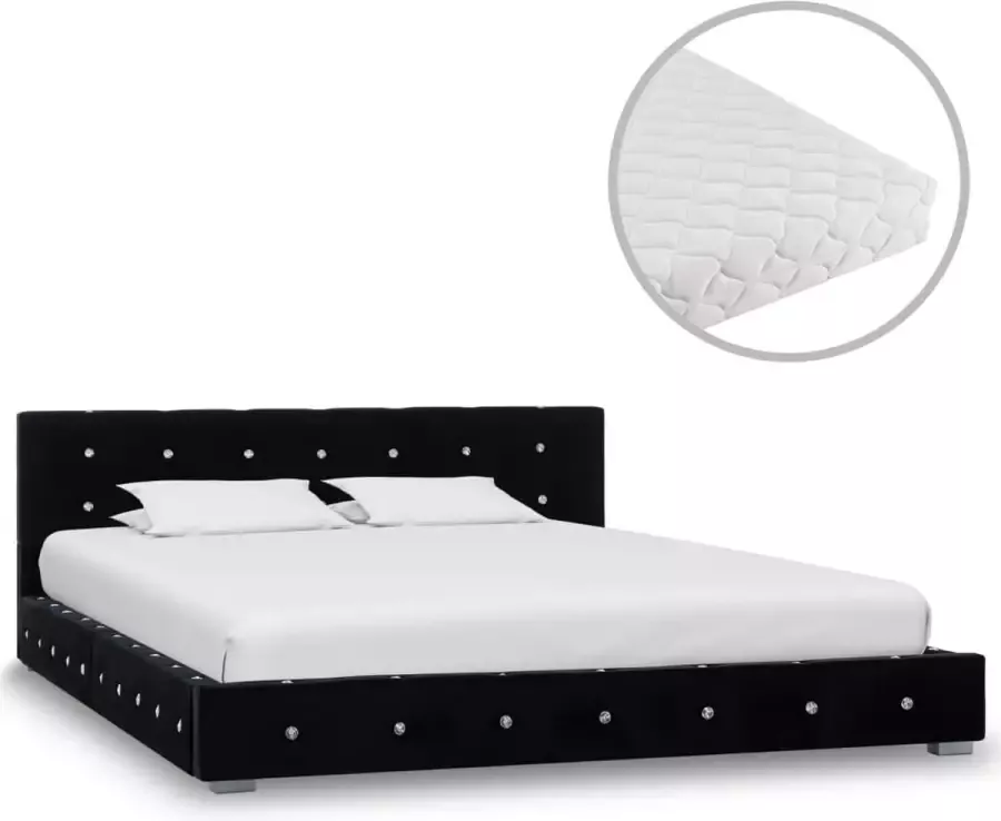 Decoways Bed met matras fluweel zwart 140x200 cm