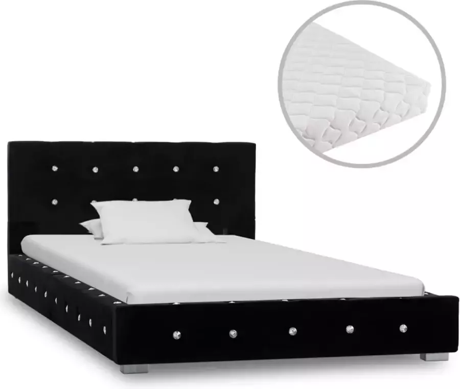 Decoways Bed met matras fluweel zwart 90x200 cm