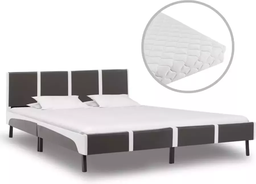 Decoways Bed met matras grijs en wit kunstleer 180x200 cm