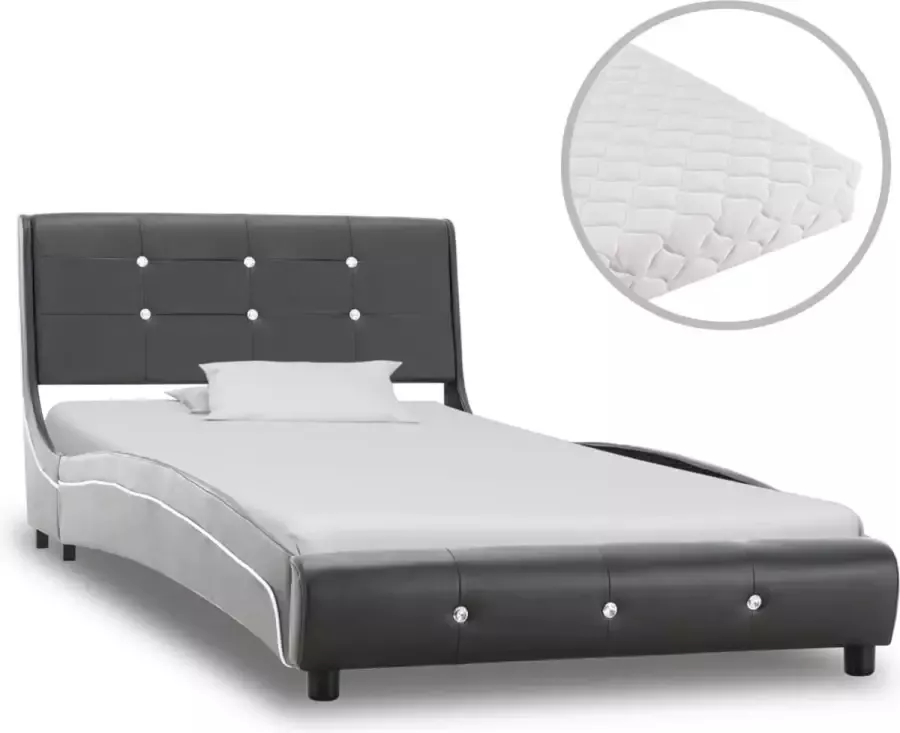 Decoways Bed met matras kunstleer grijs 90x200 cm