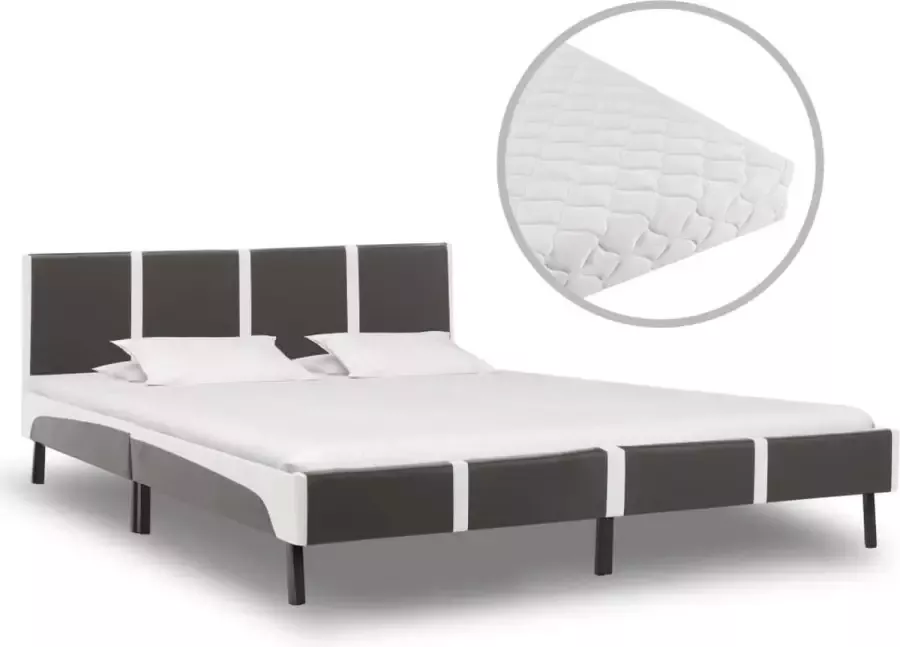 Decoways Bed met matras kunstleer grijs en wit 160x200 cm