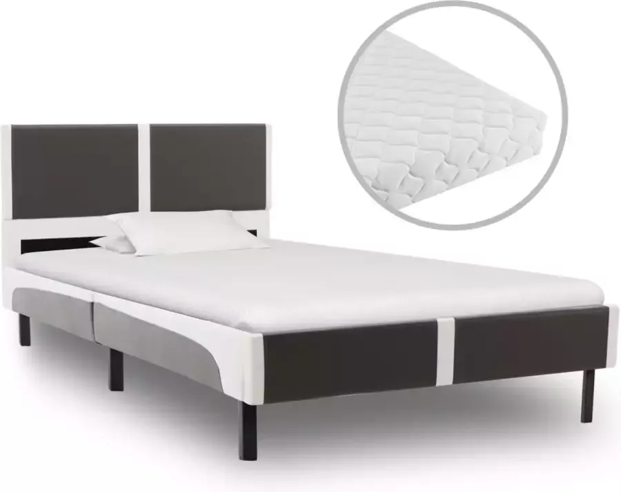 Decoways Bed met matras kunstleer grijs en wit 90x200 cm