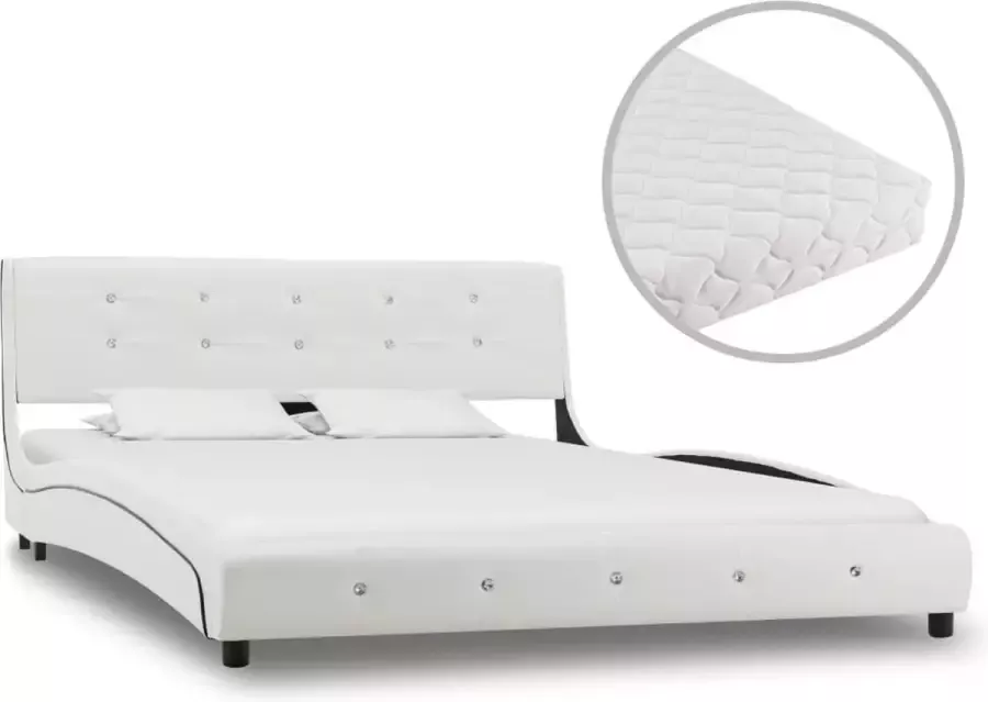 Decoways Bed met matras kunstleer wit 140x200 cm