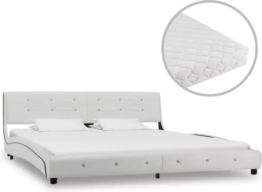 Decoways Bed met matras kunstleer wit 180x200 cm