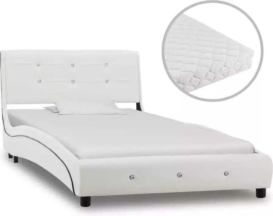 Decoways Bed met matras kunstleer wit 90x200 cm