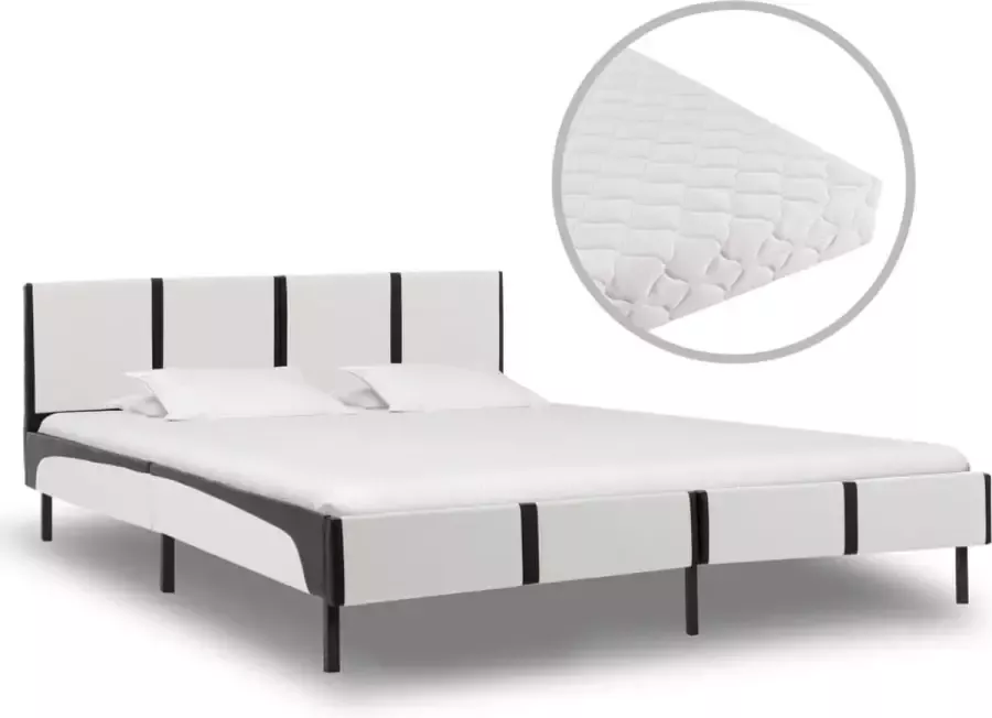 Decoways Bed met matras kunstleer wit en zwart 140x200 cm