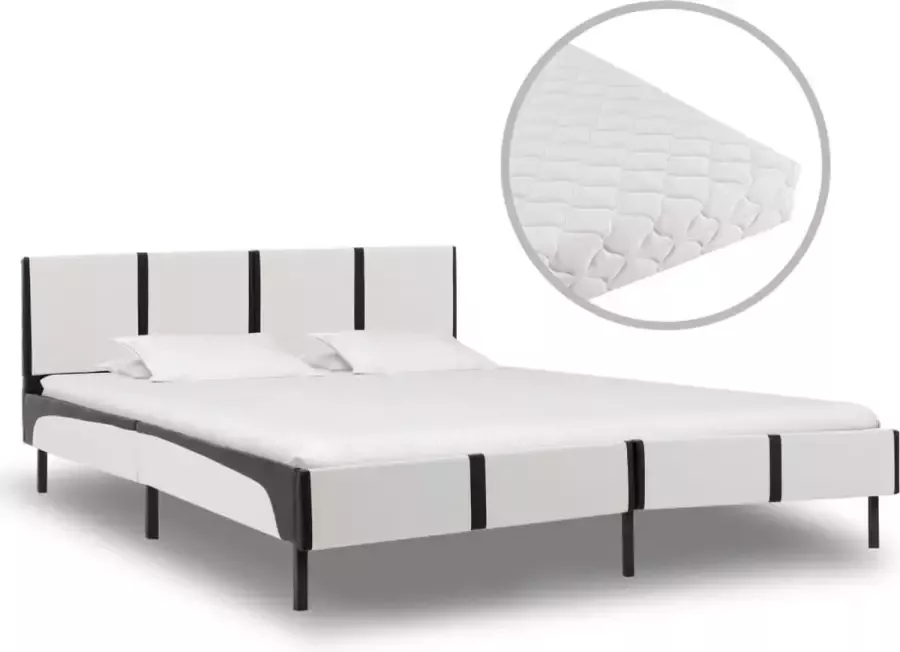 Decoways Bed met matras kunstleer wit en zwart 180x200 cm