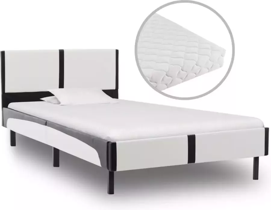Decoways Bed met matras kunstleer wit en zwart 90x200 cm