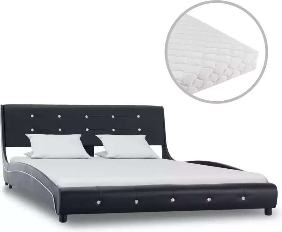Decoways Bed met matras kunstleer zwart 140x200 cm