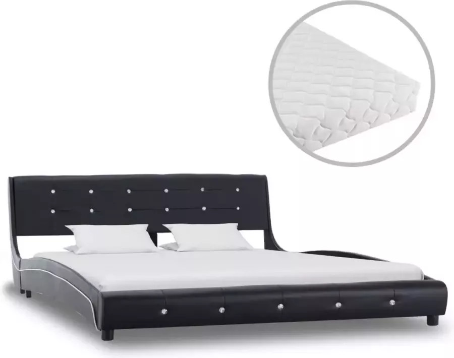 Decoways Bed met matras kunstleer zwart 160x200 cm