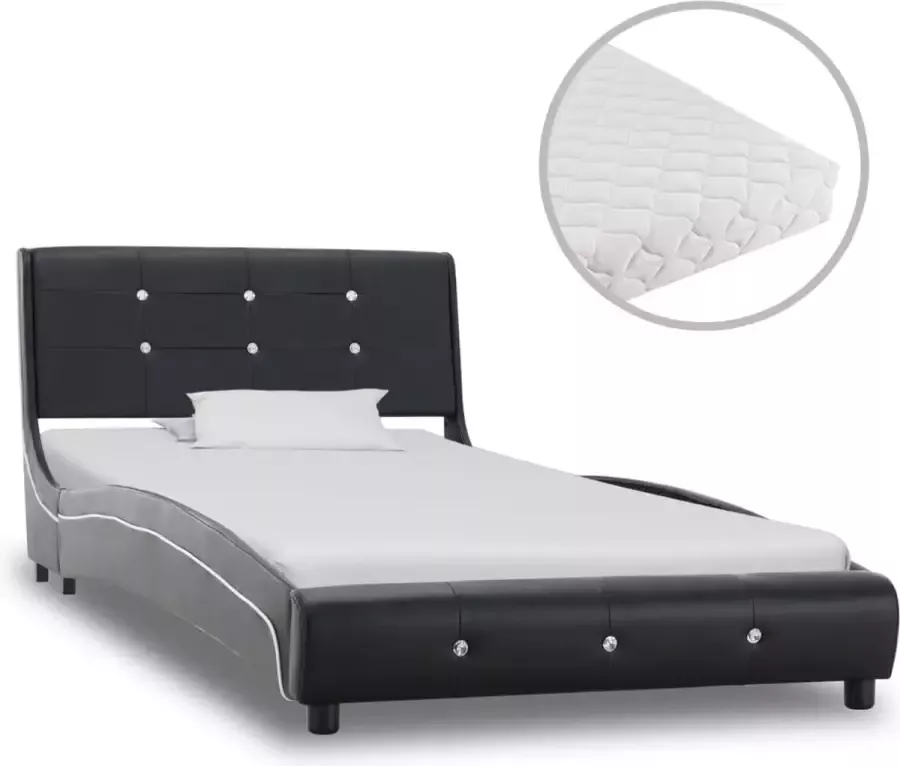 Decoways Bed met matras kunstleer zwart 90x200 cm