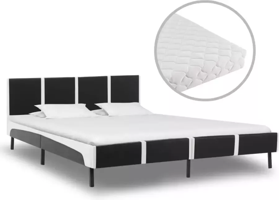 Decoways Bed met matras kunstleer zwart en wit 160x200 cm