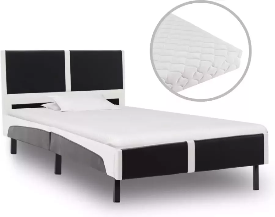 Decoways Bed met matras kunstleer zwart en wit 90x200 cm