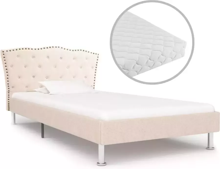 Decoways Bed met matras stof beige 90x200 cm