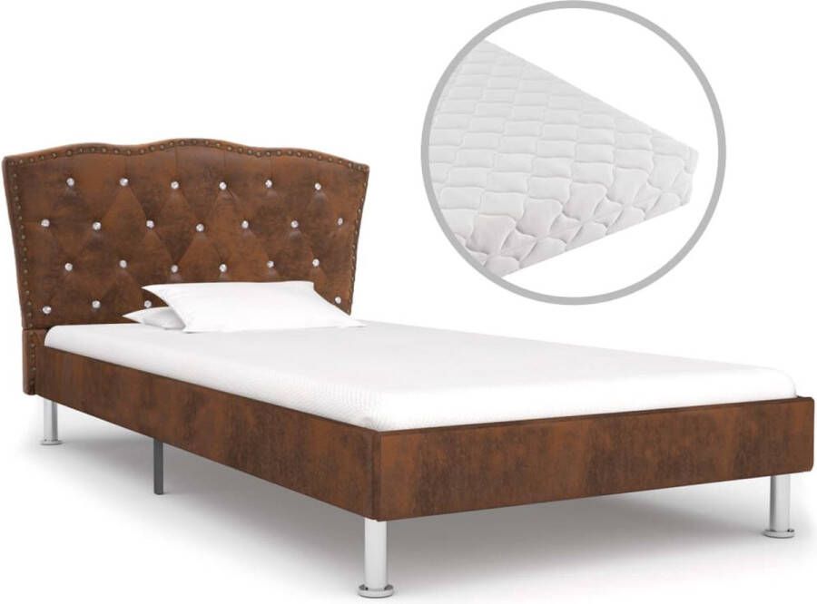 Decoways Bed met matras stof bruin 90x200 cm