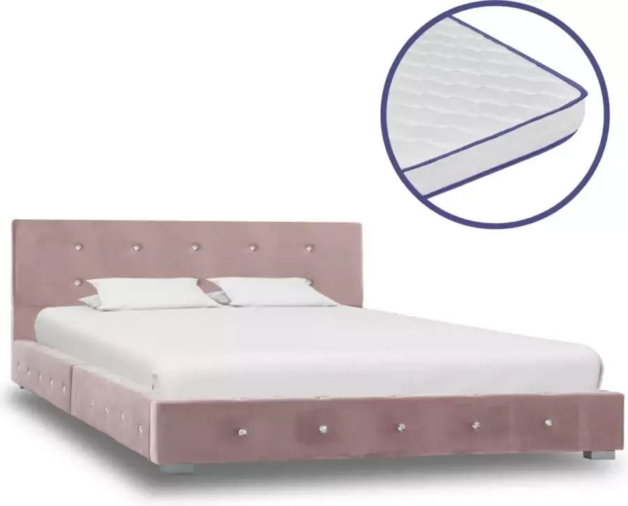 Decoways Bed met traagschuim matras fluweel roze 120x200 cm