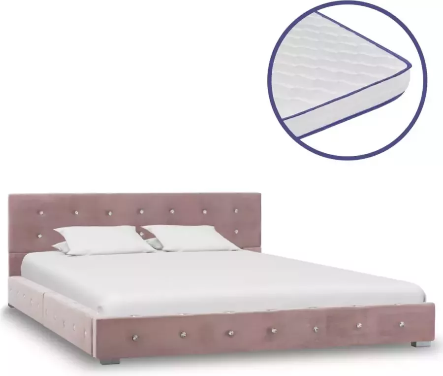 Decoways Bed met traagschuim matras fluweel roze 140x200 cm