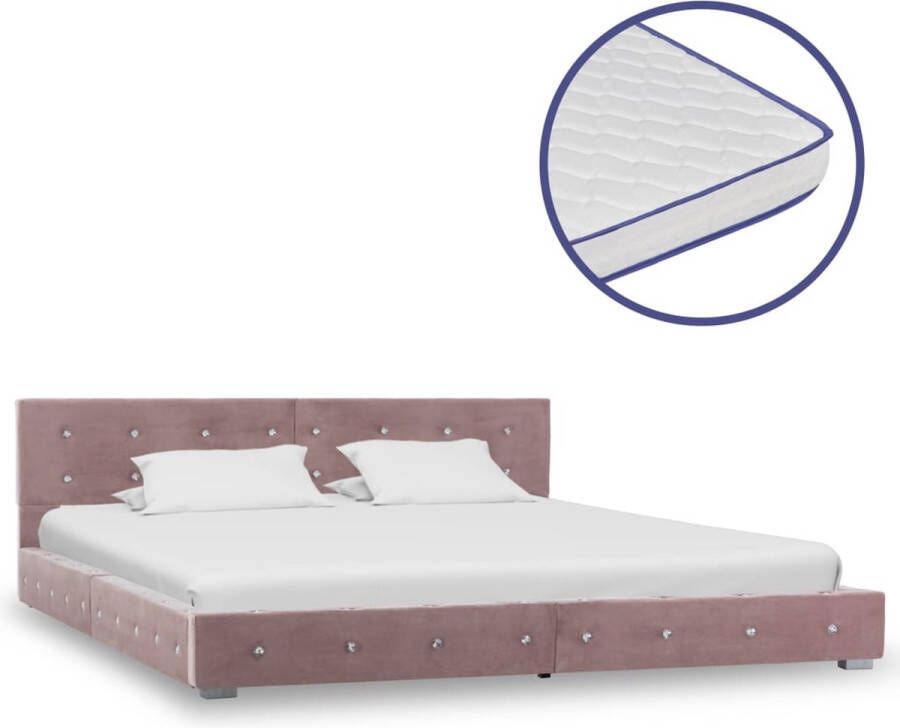 Decoways Bed met traagschuim matras fluweel roze 160x200 cm