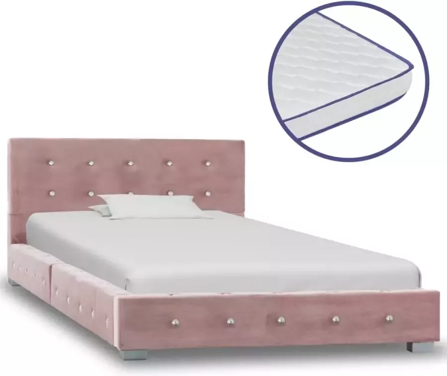 Decoways Bed met traagschuim matras fluweel roze 90x200 cm