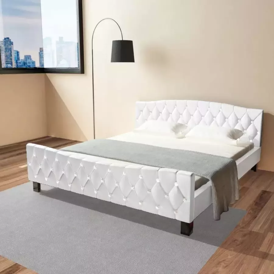 Decoways Bed met traagschuim matras kunstleer wit 180x200 cm