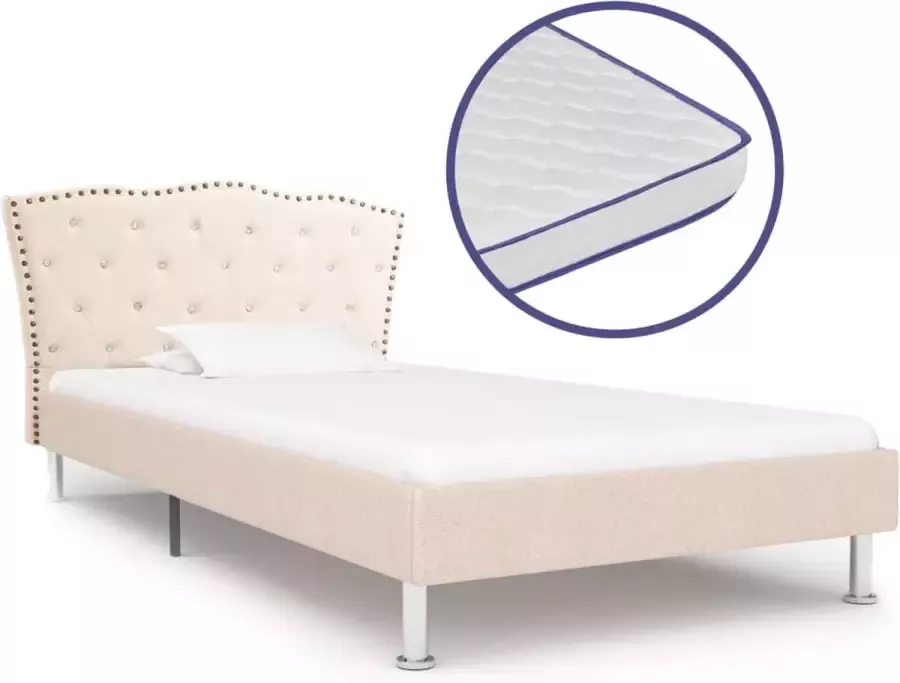 Decoways Bed met traagschuim matras stof beige 90x200 cm