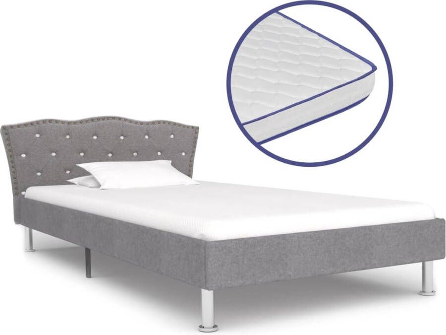 Decoways Bed met traagschuim matras stof lichtgrijs 90x200 cm