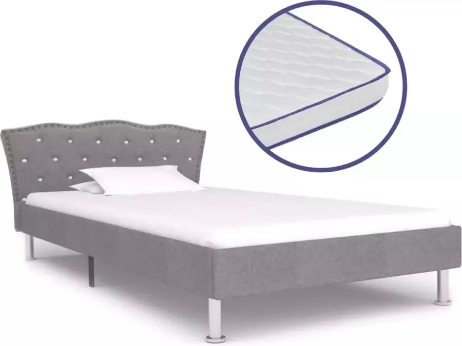 Decoways Bed met traagschuim matras stof lichtgrijs 90x200 cm
