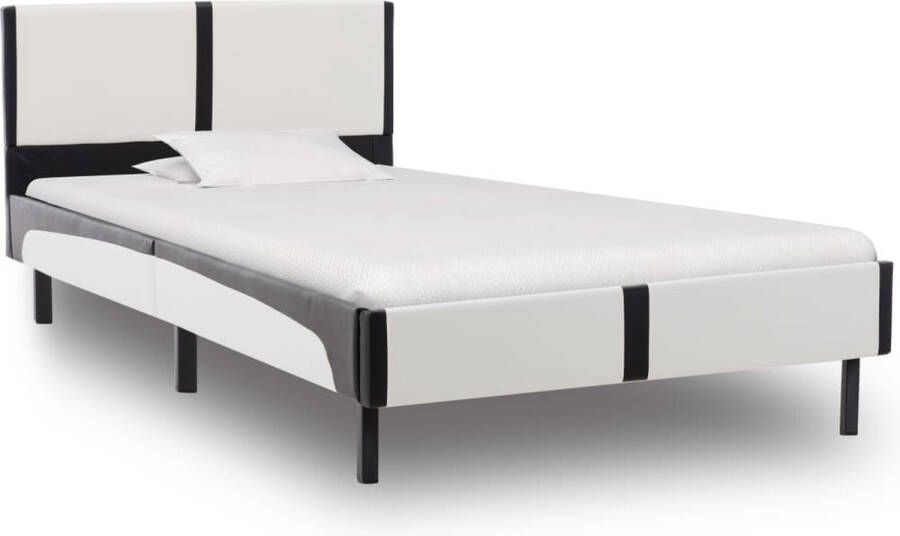 Decoways Bedframe kunstleer wit en zwart 90x200 cm