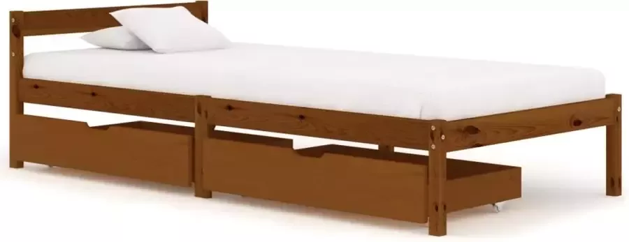 Decoways Bedframe met 2 lades massief grenenhout honingbruin 100x200 cm