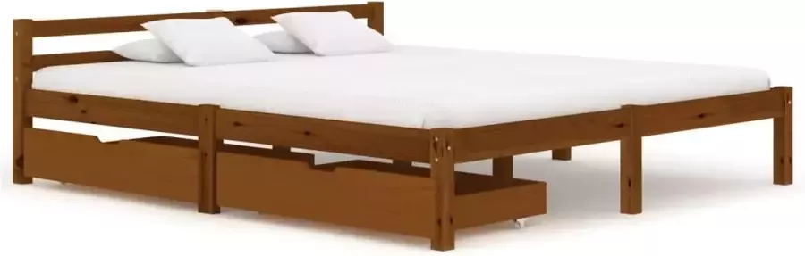 Decoways Bedframe met 2 lades massief grenenhout honingbruin 180x200 cm