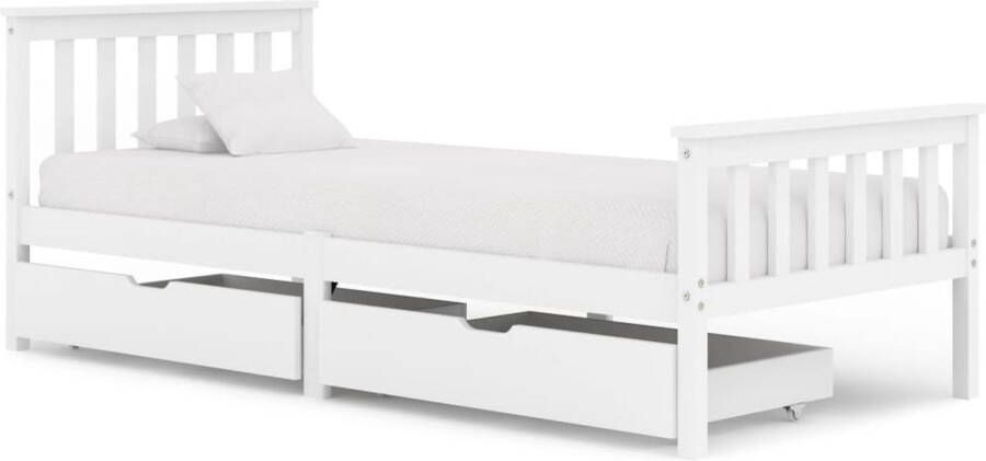 Decoways Bedframe met 2 lades massief grenenhout wit 100x200 cm