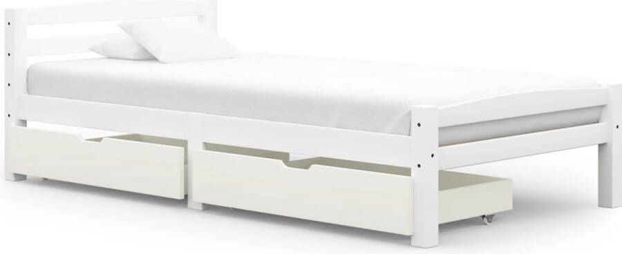 Decoways Bedframe met 2 lades massief grenenhout wit 100x200 cm