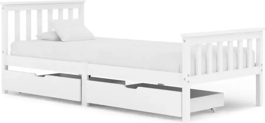 Decoways Bedframe met 2 lades massief grenenhout wit 100x200 cm