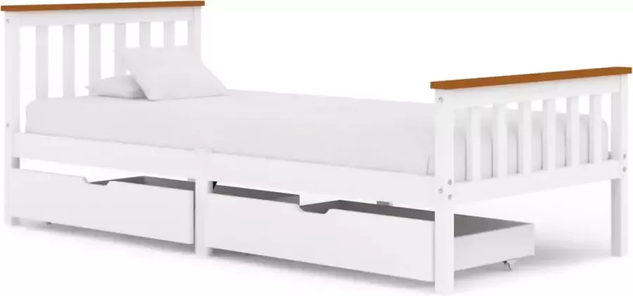 Decoways Bedframe met 2 lades massief grenenhout wit 100x200 cm