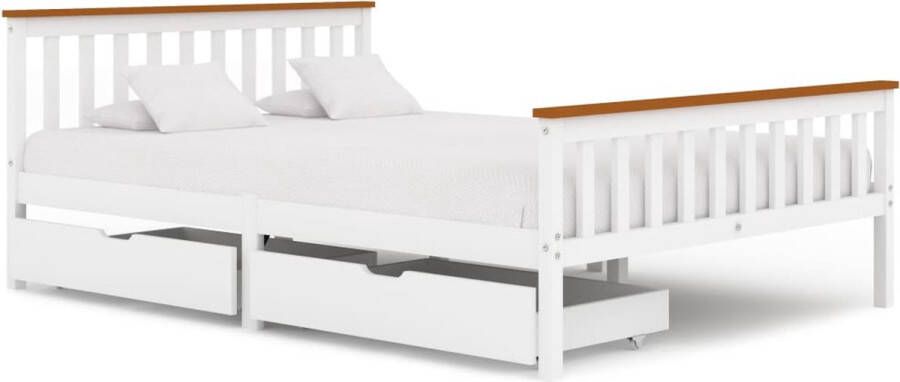 Decoways Bedframe met 2 lades massief grenenhout wit 140x200 cm