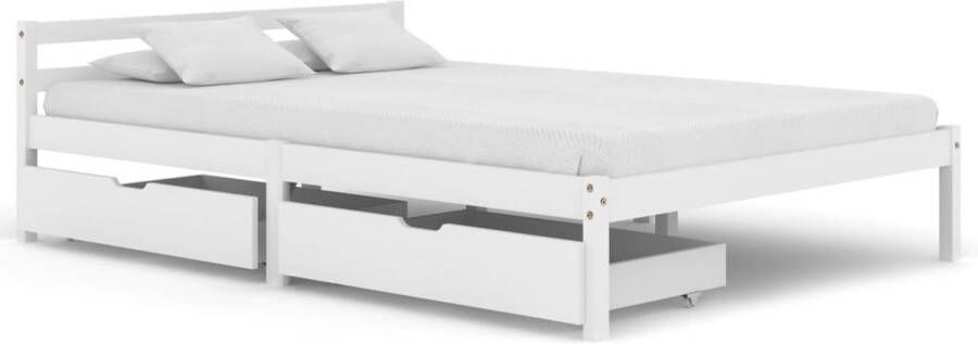 Decoways Bedframe met 2 lades massief grenenhout wit 140x200 cm