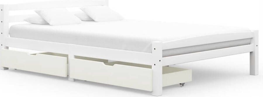 Decoways Bedframe met 2 lades massief grenenhout wit 140x200 cm