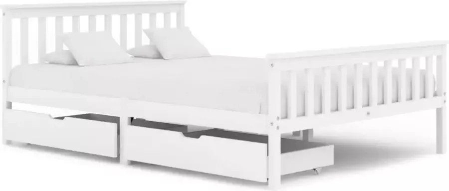 Decoways Bedframe met 2 lades massief grenenhout wit 140x200 cm