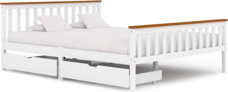 Decoways Bedframe met 2 lades massief grenenhout wit 160x200 cm