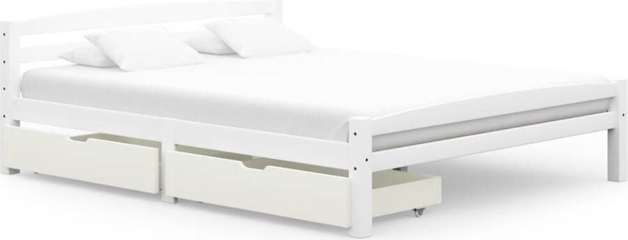 Decoways Bedframe met 2 lades massief grenenhout wit 160x200 cm