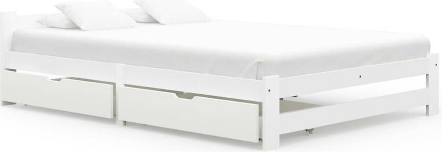 Decoways Bedframe met 2 lades massief grenenhout wit 160x200 cm