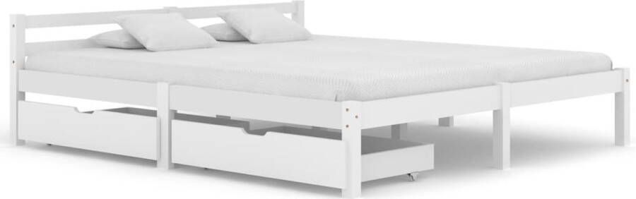 Decoways Bedframe met 2 lades massief grenenhout wit 160x200 cm