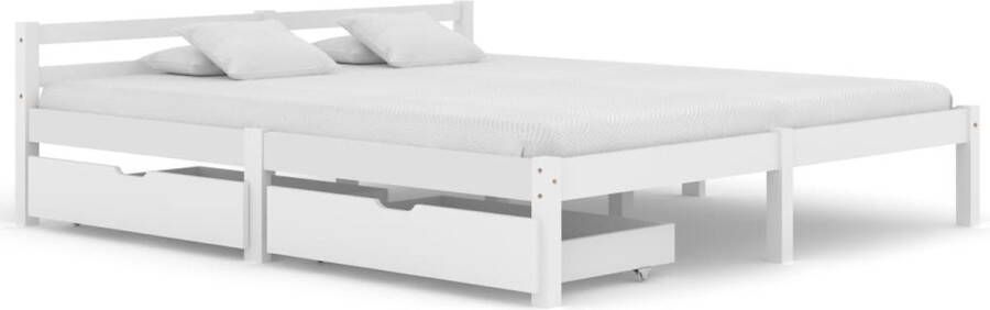 Decoways Bedframe met 2 lades massief grenenhout wit 180x200 cm