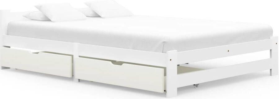 Decoways Bedframe met 2 lades massief grenenhout wit 180x200 cm